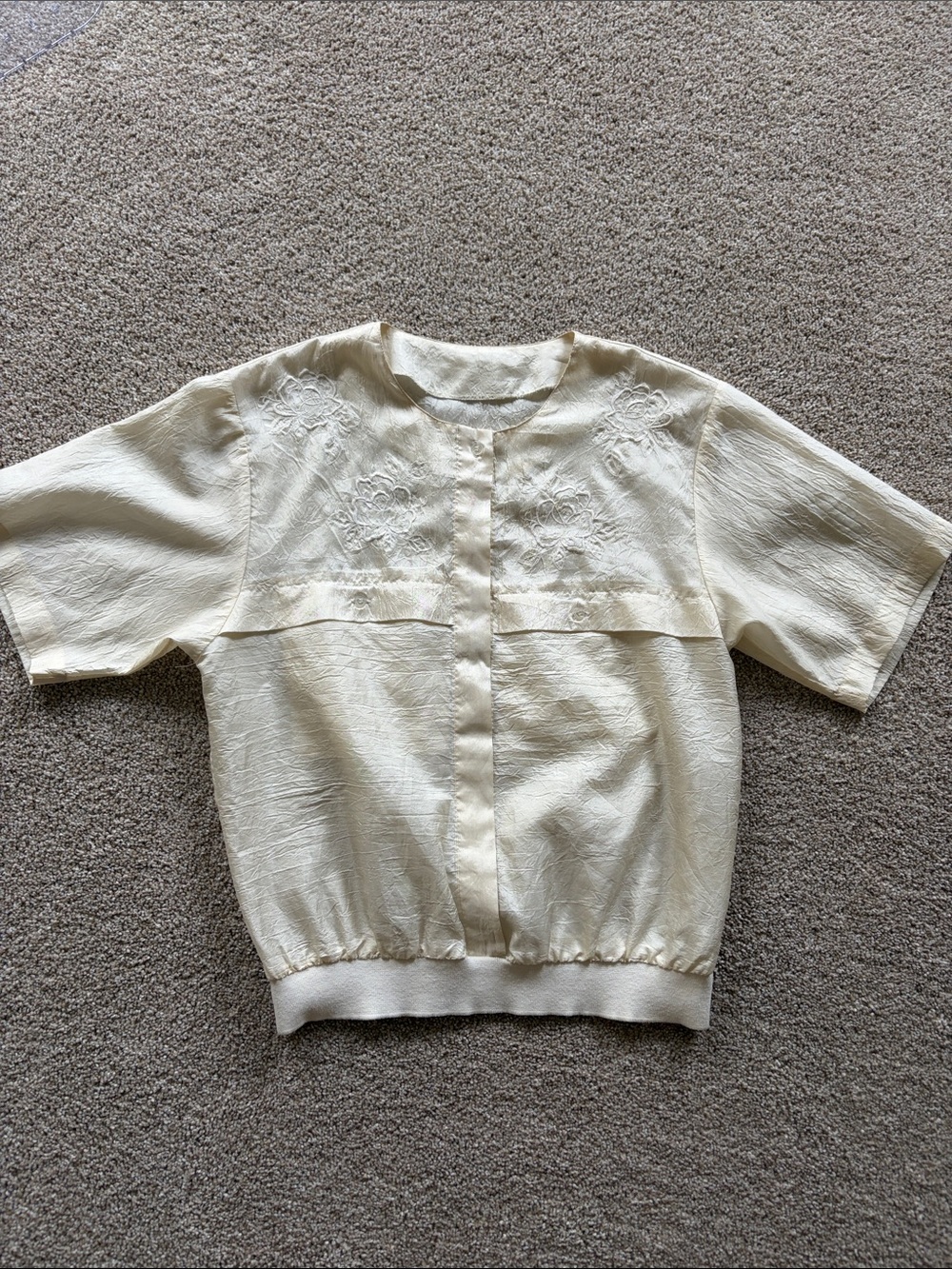 Vintage Cream Embroidered Short Sleeve Blouse - Vintage